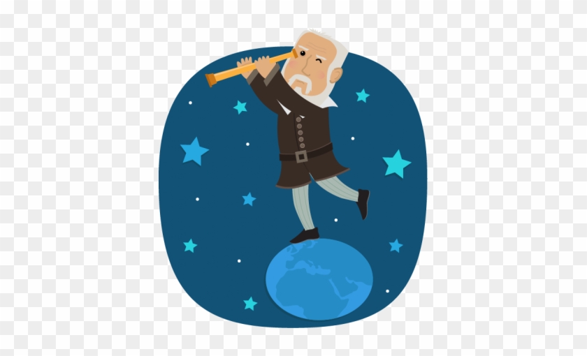 Happy Birthday Galileo, The Father Of Modern Science - Cartoon Galileo Looking Through A Telescope #1393232