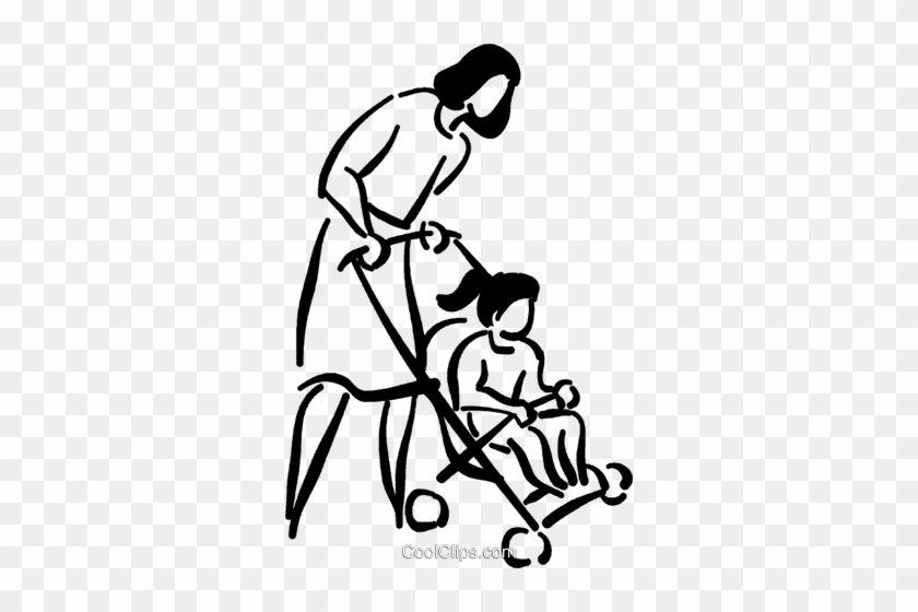 Mother With Daughter In A Stroller Royalty Free Vector - Cartoon #1393281