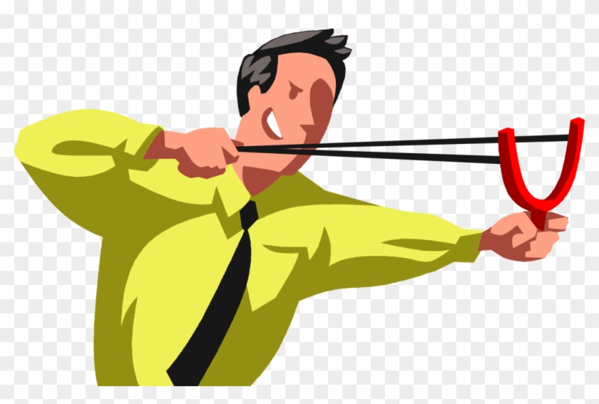 Vector Illustration Of Businessman Fires Slingshot - Cartoon #1394517