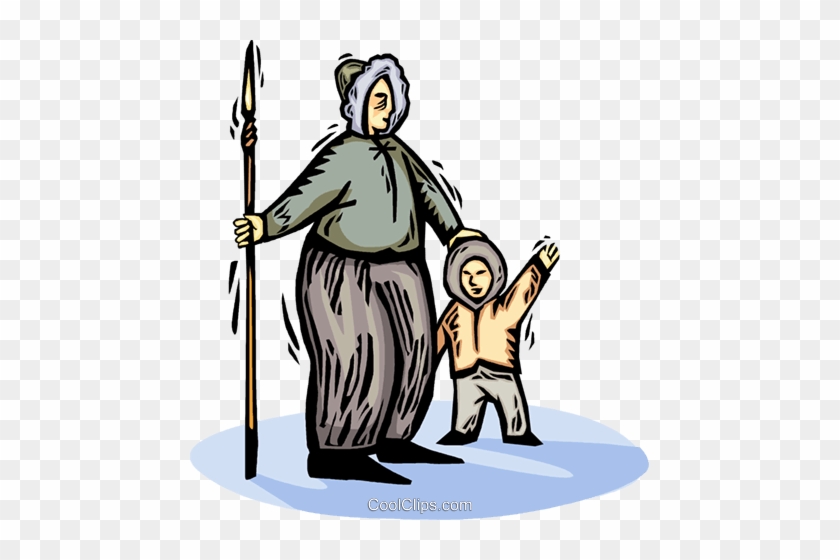 Eskimo Father With Son And Harpoon Royalty Free Vector - Eskimo Clip Art #1394599