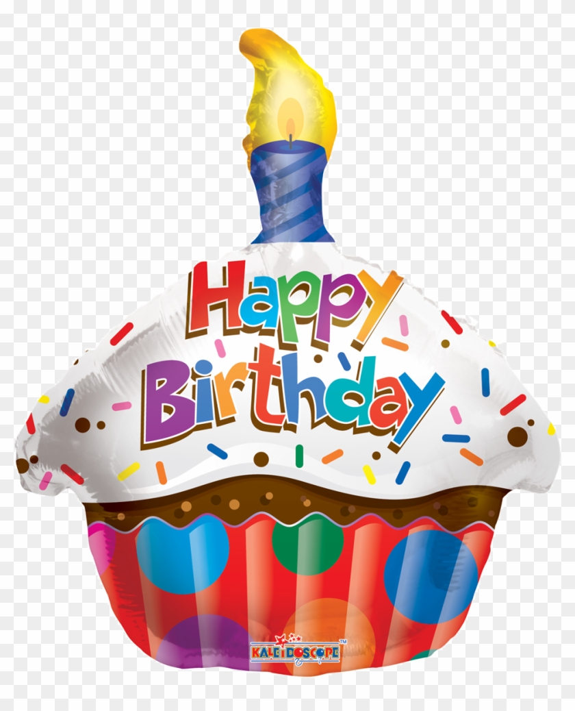18" Happy Birthday Cupcake Balloons All American Balloons - Kaleidoscope Happy Birthday Cupcake Foil Mylar Balloon #1395011
