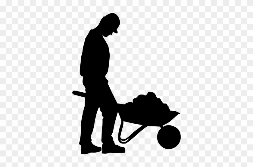 Worker Wheelbarrow Pushing Transparent - Silhouette Construction Png #1395749