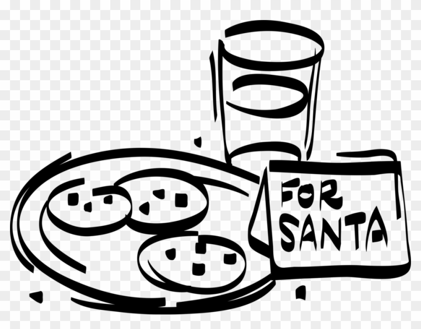 Vector Illustration Of Festive Season Christmas Plate - Cookies For Santa Clipart Black And White #1396665