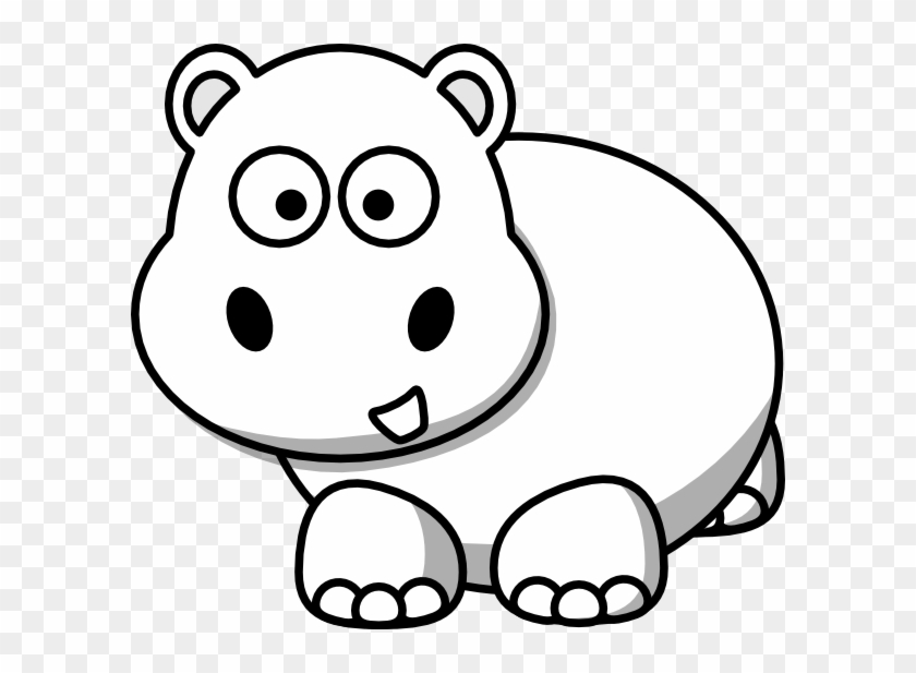 Side Hippo Outline - Clip Art Animals Black And White Cute #1396764