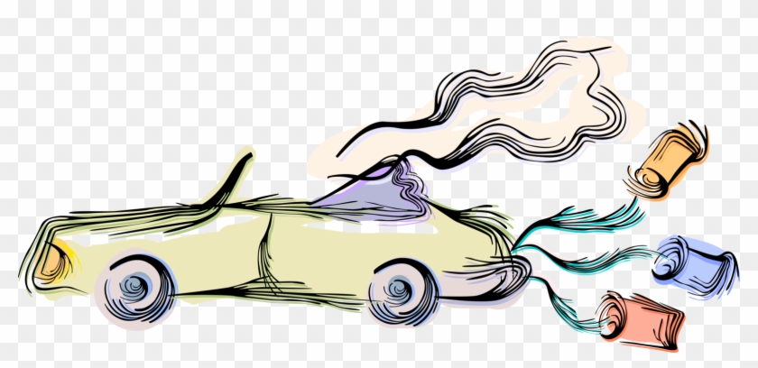 Vector Illustration Of Bride And Groom Wedding Car - Car #1396780