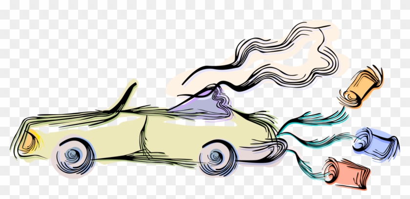 Vector Illustration Of Bride And Groom Wedding Car - Car #1396780