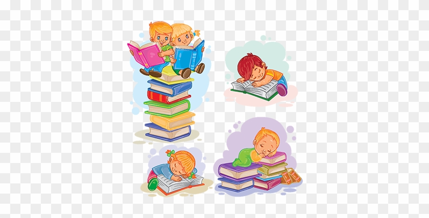 Set Icons Of Small Children Reading A Book, Reading, - Garoto Com Livro Png #1396790