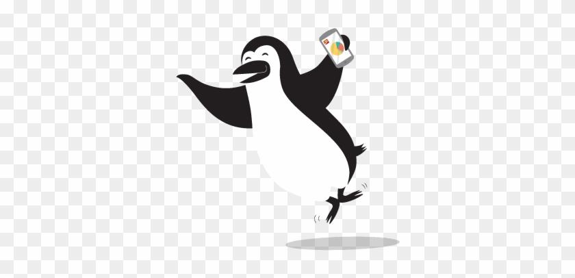 Percy Penguin Jumps For Joy Holding A Phone With The - Percy The Penguin Cibc #1397330