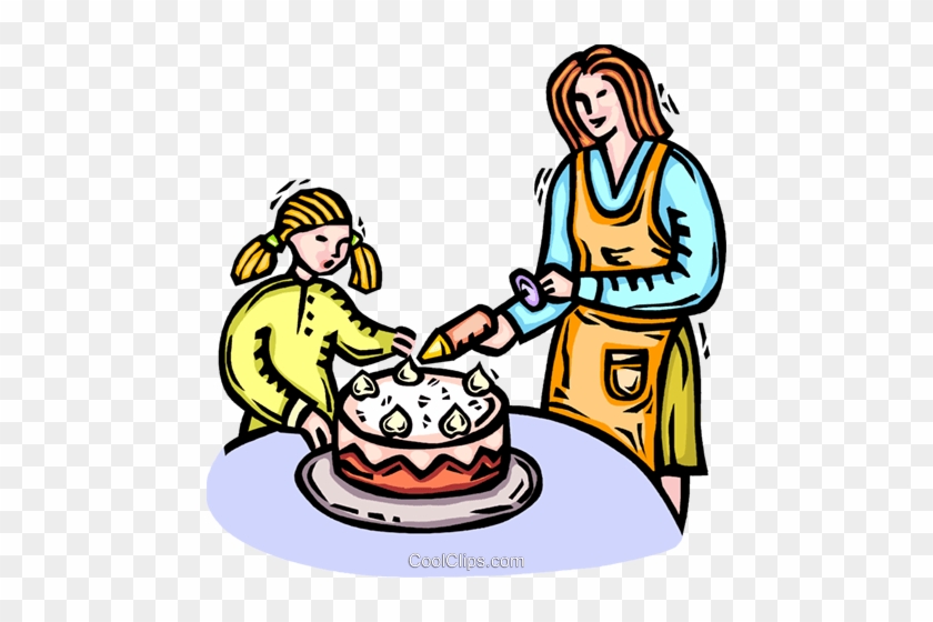 Mother And Daughter Decorating Cake Royalty Free Vector - Mother #1397979