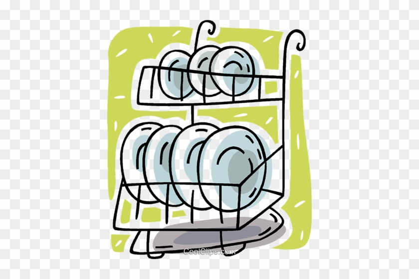 Plate Rack Royalty Free Vector Clip Art Illustration - Cartoon Image Of Dishes #1398187