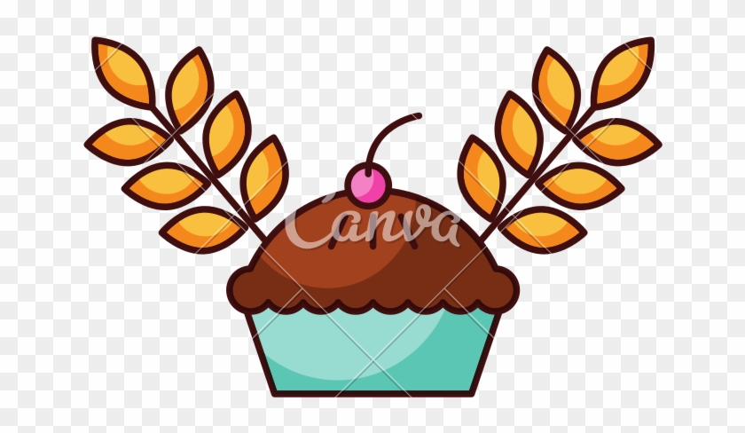 Deliciuos Cake And Wheat Grain Icon - Funny Picture Of Cartoon Cake #1398307