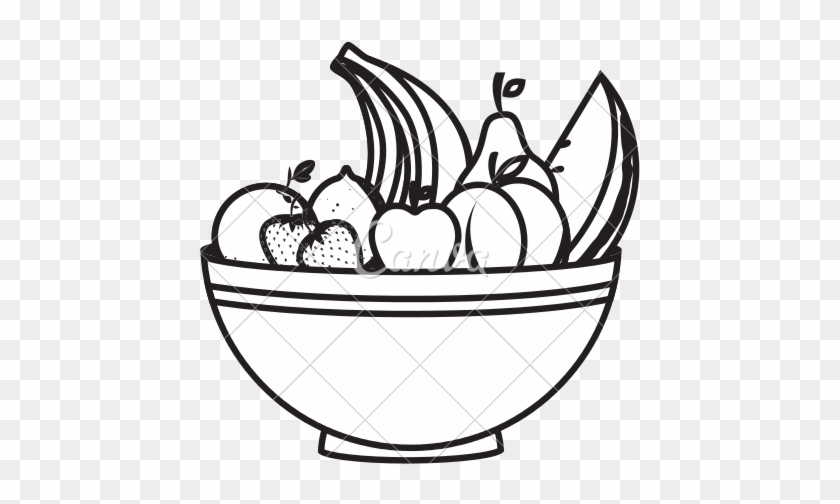 Clip Black And White Stock Cereal Bowl Clipart Black - Fruits In Bowl Clip Art Black And White #1398344