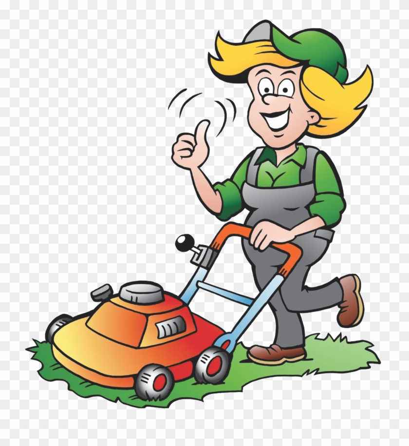 Girl Mowing Lawn Cartoon #1398404