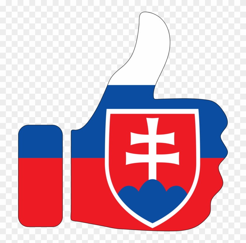 Flag Of Slovakia Thumb Signal - White Blue Red Flag With Symbol #1398532