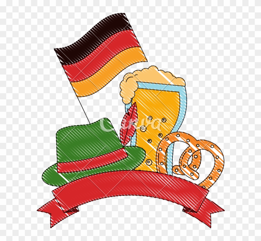Oktoberfest Beer Pretzel Hat And Flag Germany Emblem - Beer #1398565