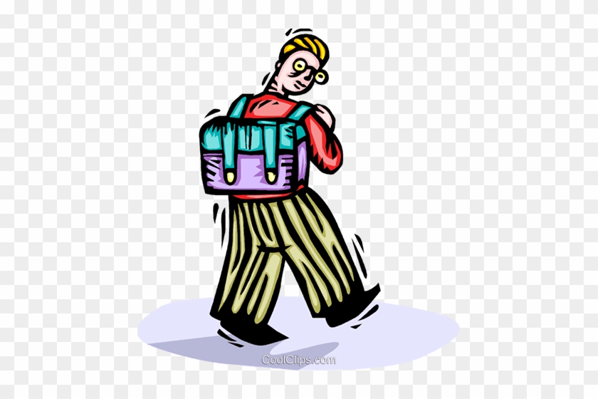 Boy Walking To School With His Knapsack Royalty Free - Clip Art #1399255
