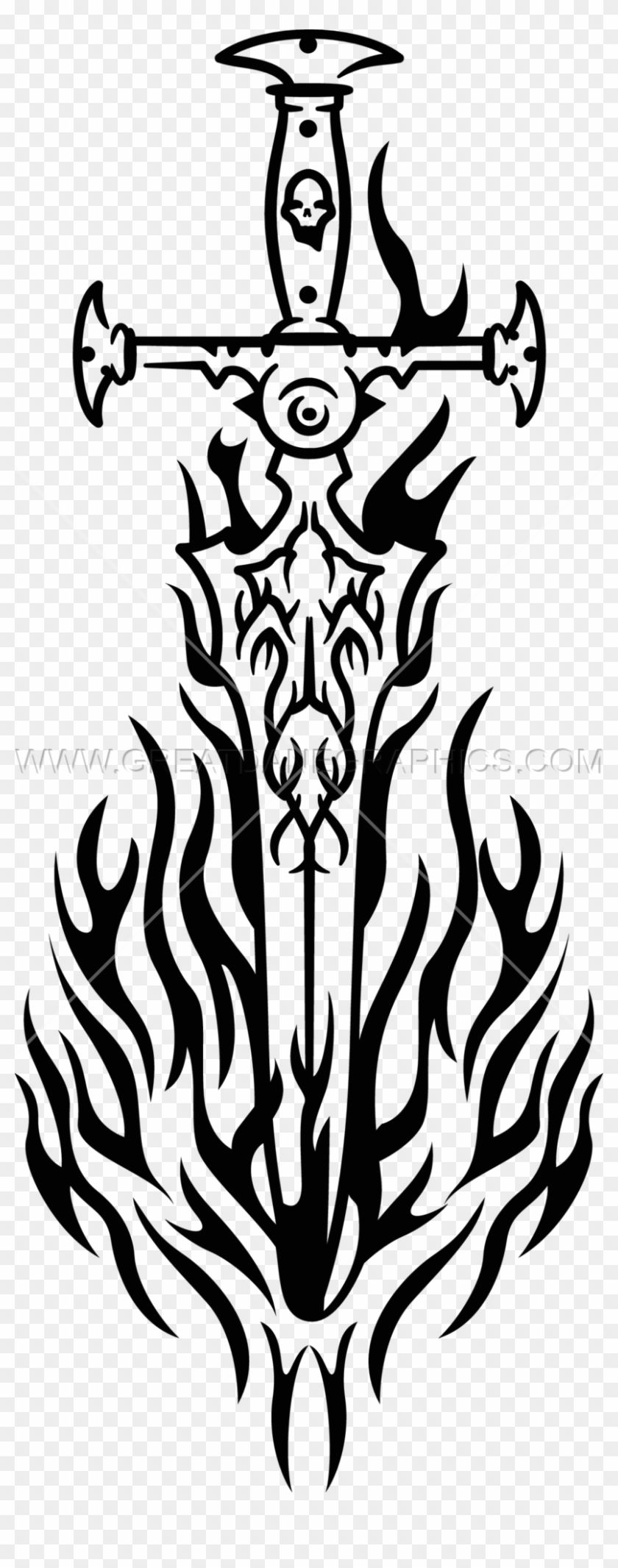 Fire Clipart Sword - Fire Sword Black And White #1399847
