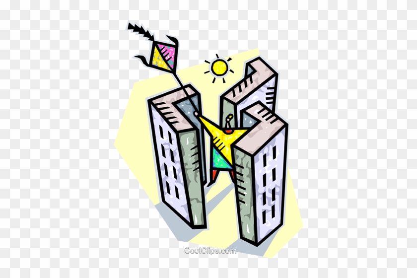 Flying A Kite Between Buildings Royalty Free Vector - Flying A Kite Between Buildings Royalty Free Vector #1400147