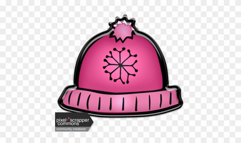 Winter Puffy Sticker Pink Snowflake Hat - Digital Scrapbooking #1400891