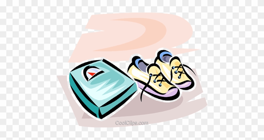 Pair Of Running Shoes Beside The Scale Royalty Free - Illustration #1401081