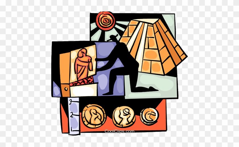Archeologist With Pyramids Royalty Free Vector Clip - Archeologist #1402212