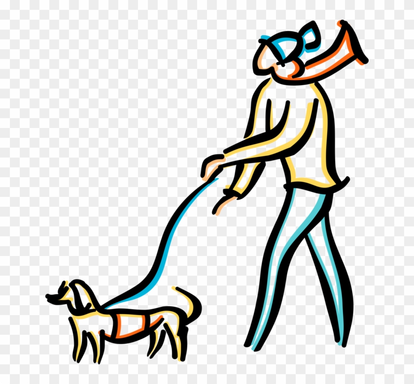 Vector Illustration Of Dog Owner Walks Family Pet Dog - Homem E Cachorro Png #1403847