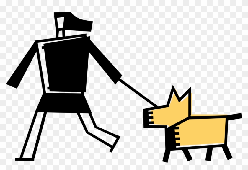 Vector Illustration Of Pet Owner Walks Family Canine - Dog #1403862