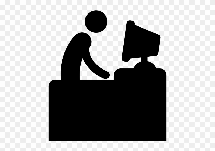 Silueta En Escritorio Icono Gratis - Working Computer Silhouette Png #1404041