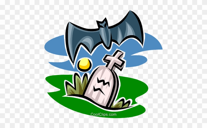 Gravestone And Bat Royalty Free Vector Clip Art Illustration - Button Earrings Bat & Graveyard Halloween Dangle #1404190