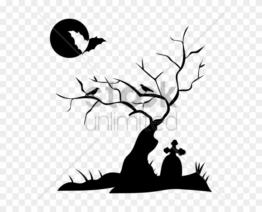 Silhouette Of Grave Clipart Headstone Clip Art - Grave Tree Vector #1404201