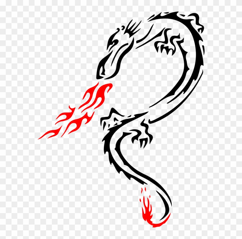 Dragon Stencil Tattoo Line Art - Red Dragon Fire Breath 7 Ceramic Travel Mug #1404643