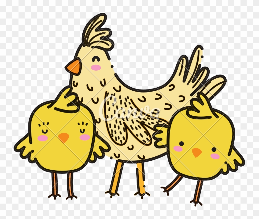 Color Hen With Chicks Farm Bird Animals - Illustration #1406765