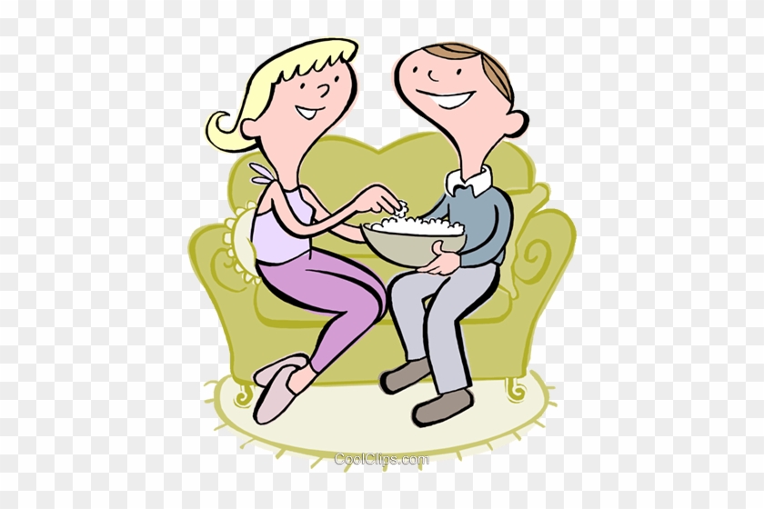 Couple Eating Popcorn Royalty Free Vector Clip Art - Cartoon #1407085