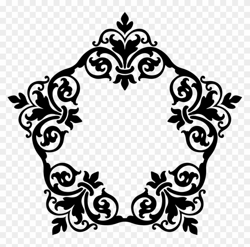Black And White Motif Picture Frames Drawing Art - Damask Frame Png Silhouette #1408348
