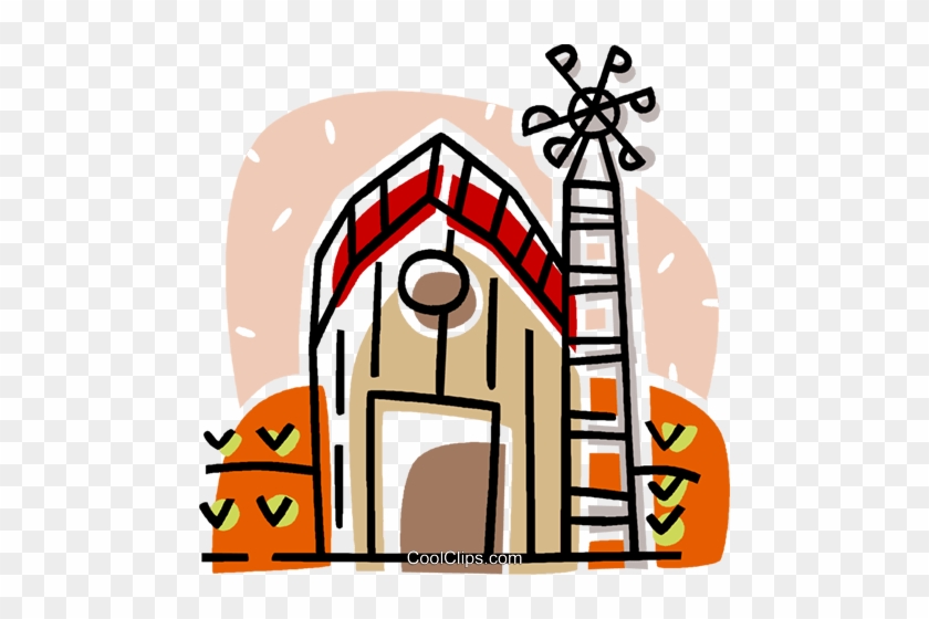 Farm With A Windmill Royalty Free Vector Clip Art Illustration - Agriculture #1408540