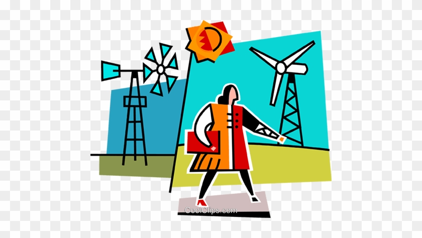 Woman Walking Past Windmills Royalty Free Vector Clip - Illustration #1408546