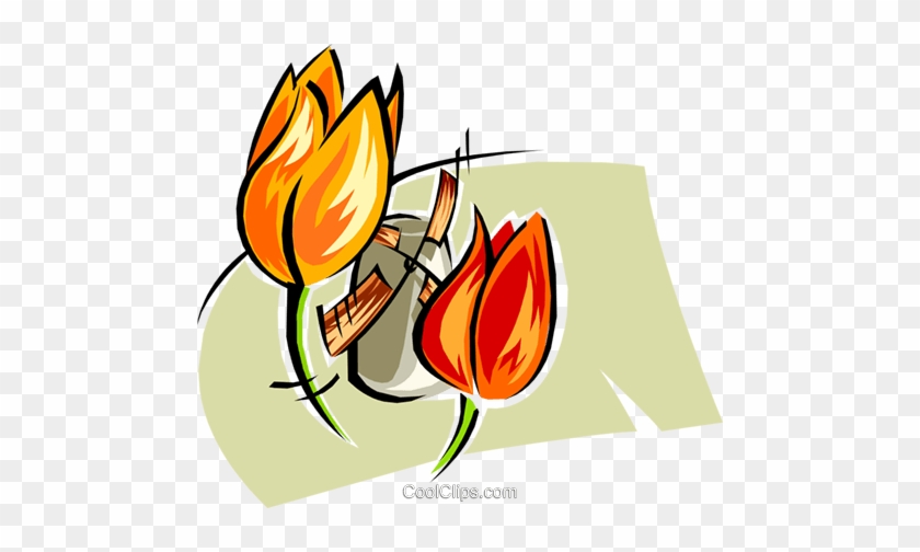 Tulips And Windmill Royalty Free Vector Clip Art Illustration - Tulips And Windmill Royalty Free Vector Clip Art Illustration #1408549
