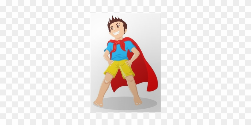 Cartoon Illustration Of A Kid Playing A Superhero Poster - Niño Superheroe Animado #1409138