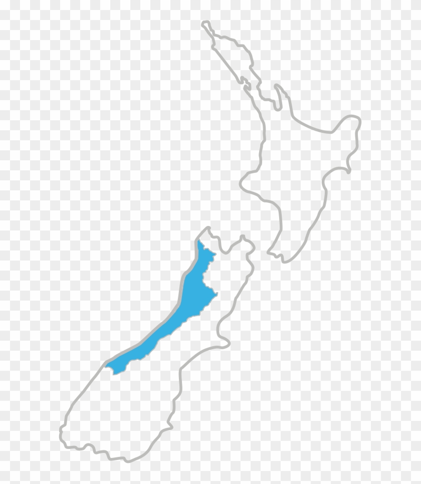 Outline Of New Zealand With The West Coast Region Coloured - West Coast New Zealand Map #1410507