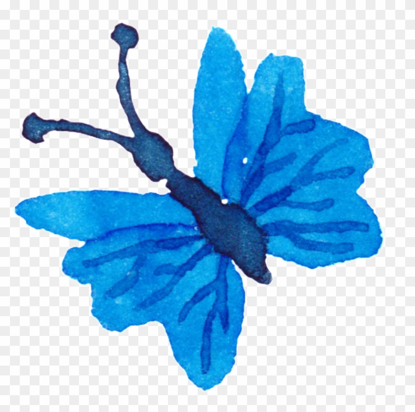 Blue Butterfly Watercolor Hand Painted Decorative - Watercolor Painting #1410685