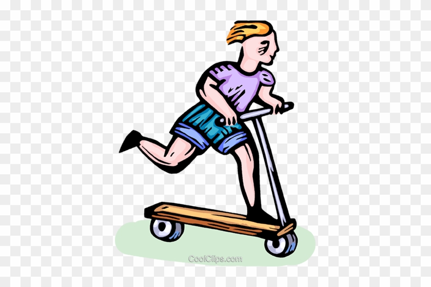 Boy On His Scooter Royalty Free Vector Clip Art Illustration - Ride A Scooter #1410736