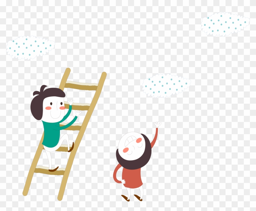 Boy Climbing A Ladder - Cartoon #219833