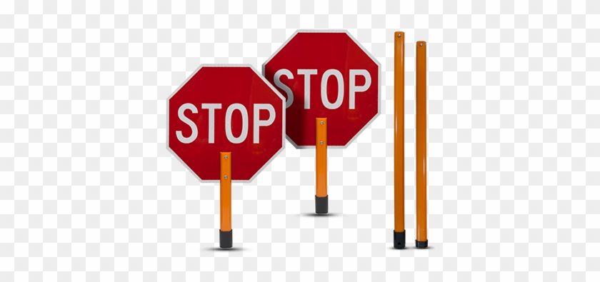Stop / Stop Rigid Sign With Handle & Staff - Blue Color Traffic Signs #220044