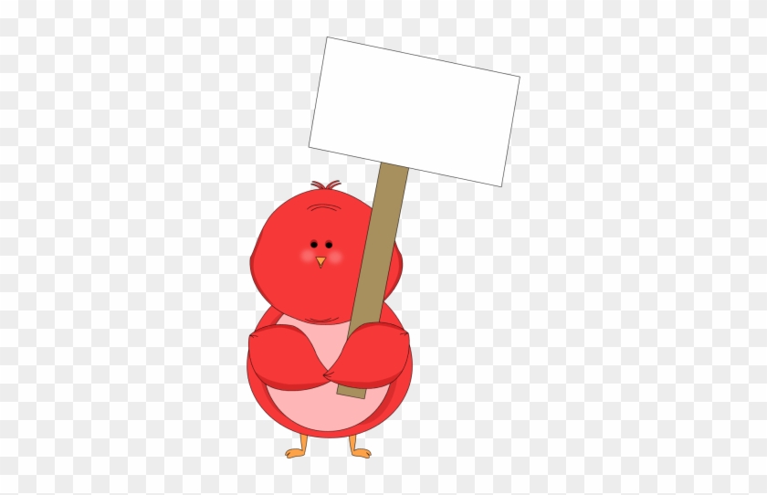 Red Bird Holding A Blank Sign - Clip Art #220226