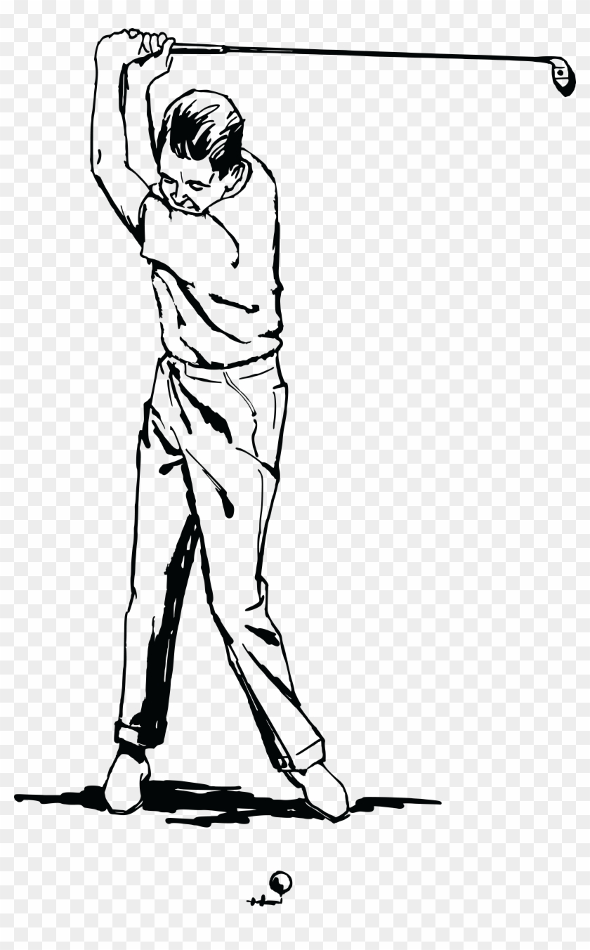 Free Clipart Of A Man Golfing - Black And White Golfer #221399