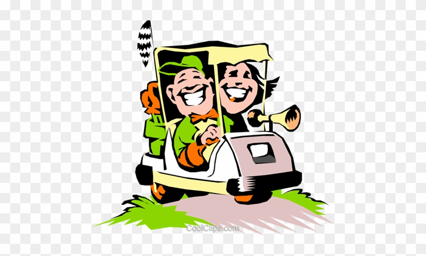 Golf Vector Clipart Of A Couple In A Cartoon Golf Cart - Couples Golf Clip Art #221530