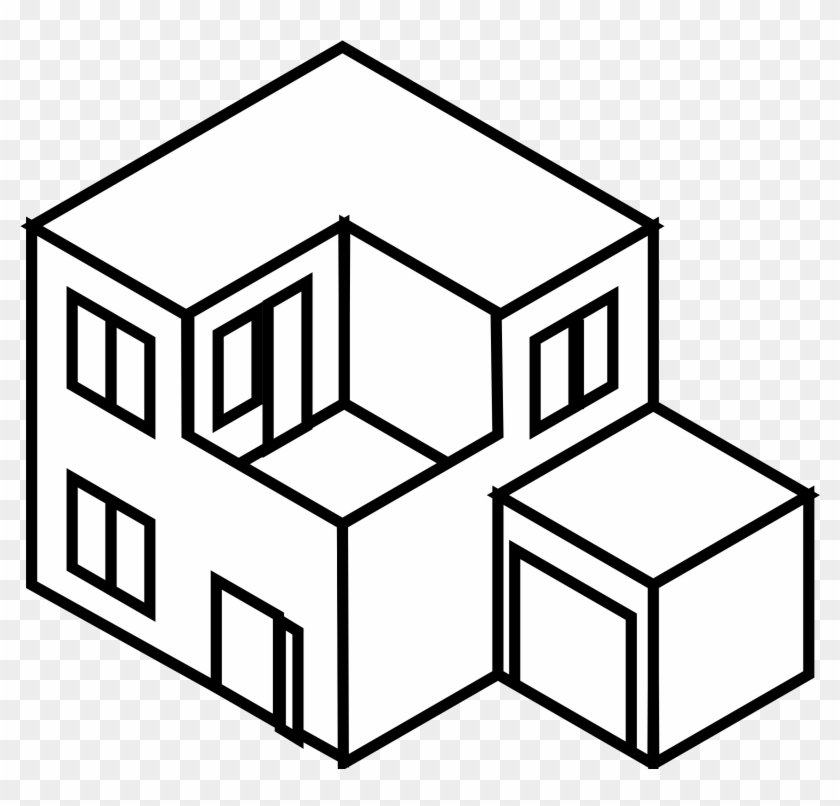 Rg 1 24 Isocity House 1 Black White Line Art - Vector Graphics #222386