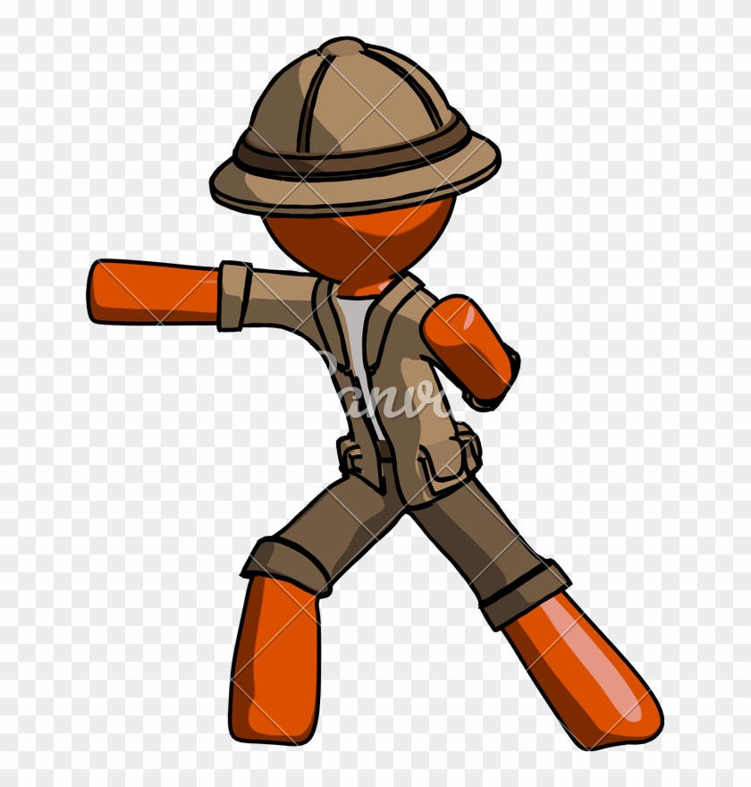 Orange Explorer Ranger Man Martial Arts Punch Left - Cartoon #1411579