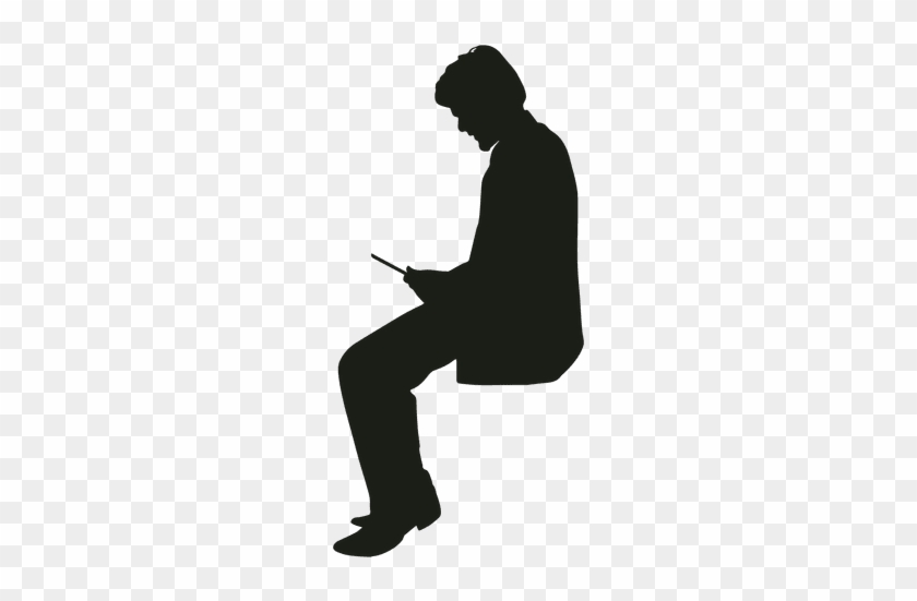 Man With Phone Sitting Silhouette - Man Sitting Silhouette Png #1412354