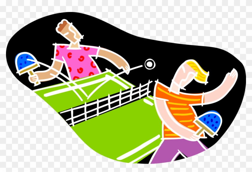 Vector Illustration Of Friends Playing Game Of Ping - Tischtennis Clipart #1413200